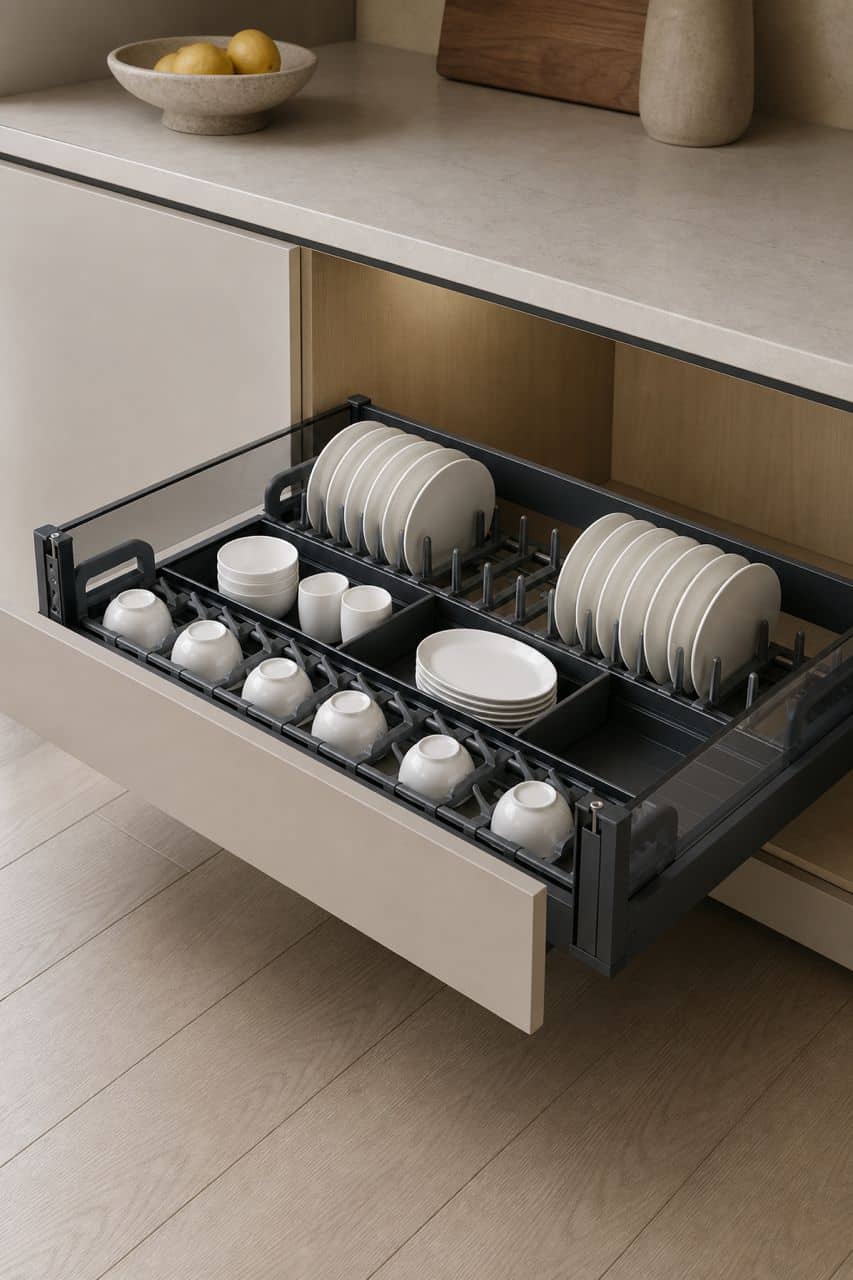 Aluminum Drawer Pull-Out Dish Basket