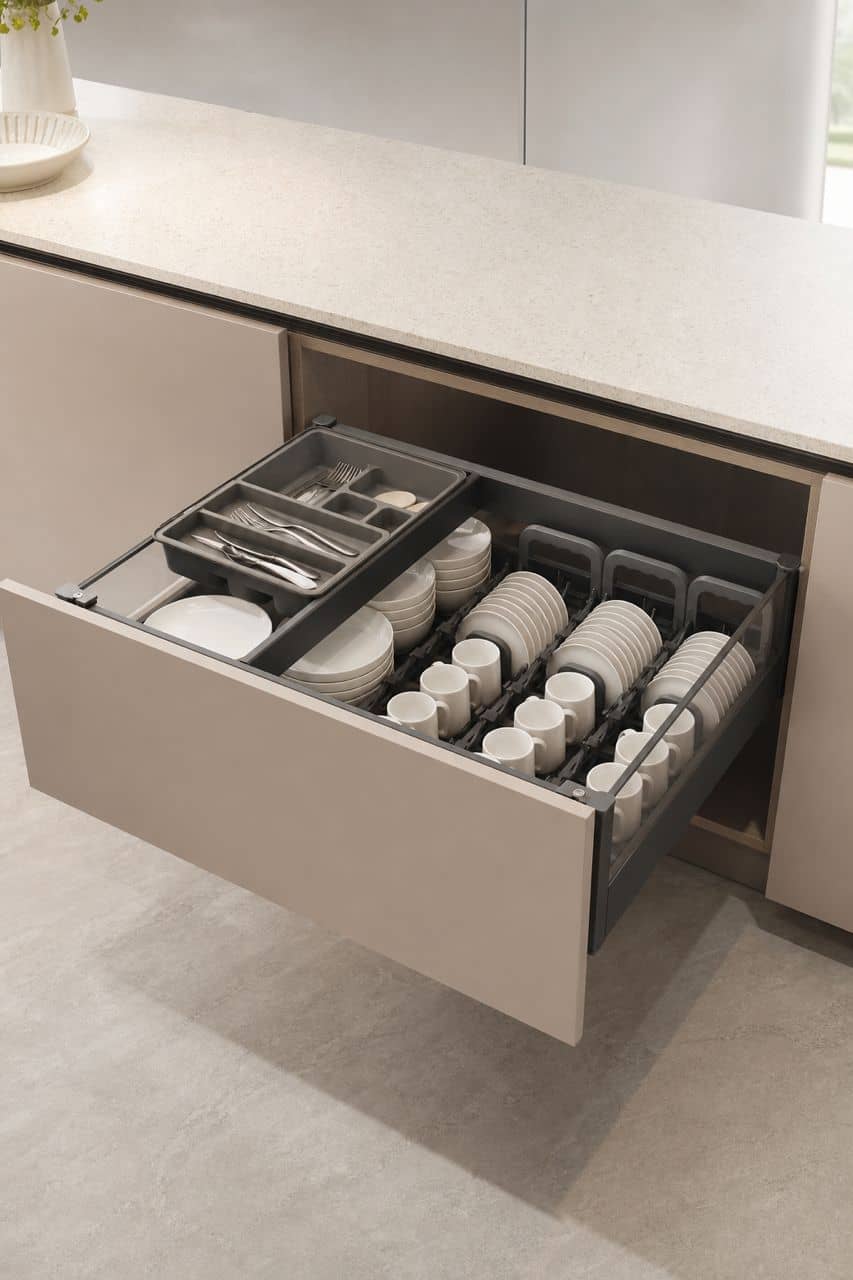 Aluminum Drawer Pull-Out Dish Basket