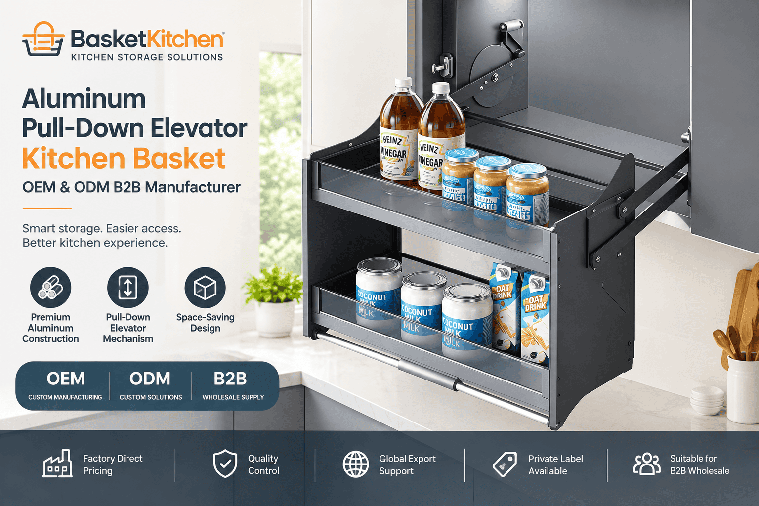 Aluminum Pull-Down Elevator Dish Basket