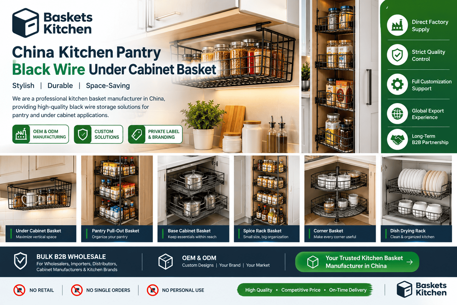 China kitchen pantry black wire under cabinet basket